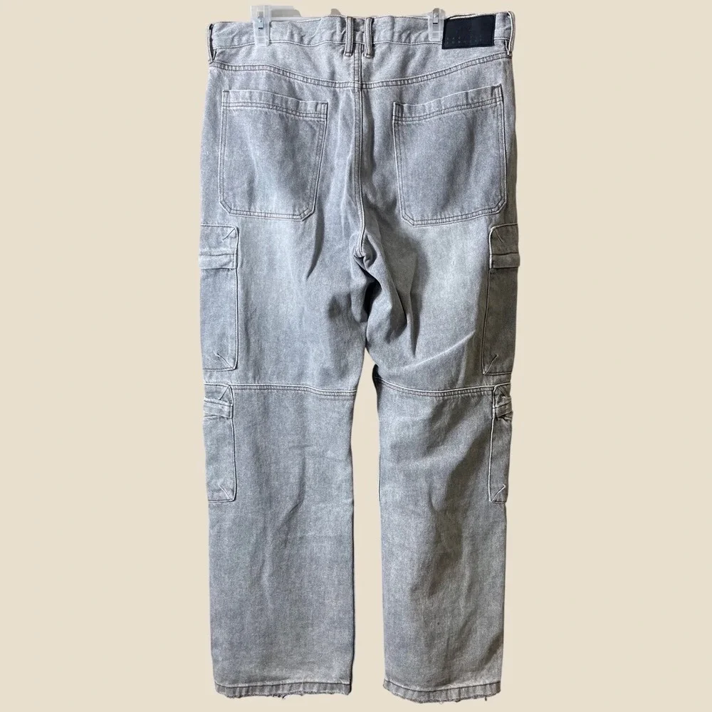 PacSun Baggy Cargo Jeans 34x32 Grey Denim Skater Gorpcore Y2K Streetwear Pant